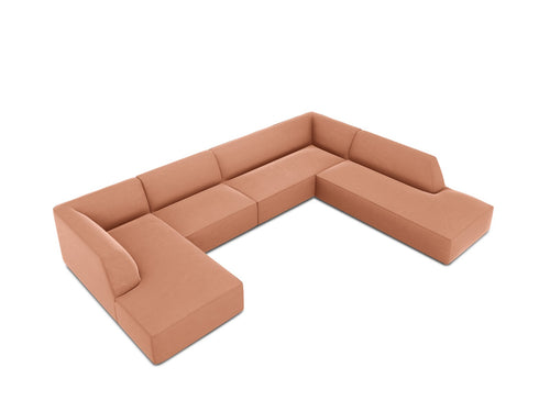 Micadoni Panoramische hoekbank rechts Ruby 7-zits, flueel, roze - 273x366x69cm