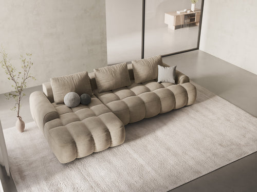 Cosmopolitan Design Uitklapbare hoekbank links met opbergdoos Linz 3-zits, flueel lichtbeige - 142x275x84cm
