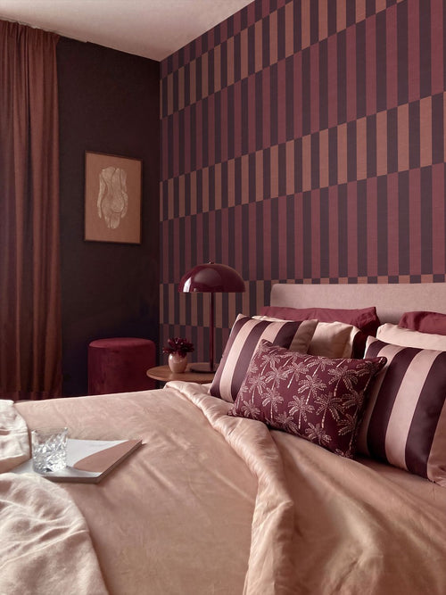 ESTAhome behang linnen-look strepen paars en bordeaux rood - 50 x 900 cm - 132254