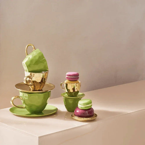 Urban Nature Culture Good Morning kopje Cappuccino/Tea en bord Evergreen Sprig - set van 4 - in cadeauverpakking