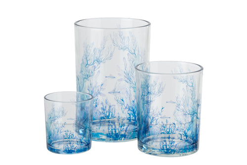 J-Line theelichthouder Koraal - glas - transparant/blauw - large