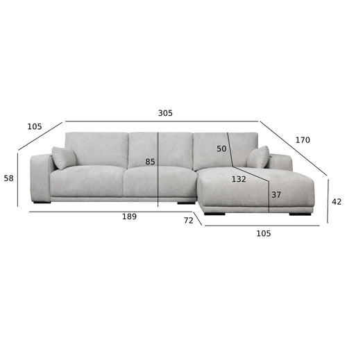 Furnhouse chaise longue bank rechts California - Lichtgrijs - Stof - 105x305x85