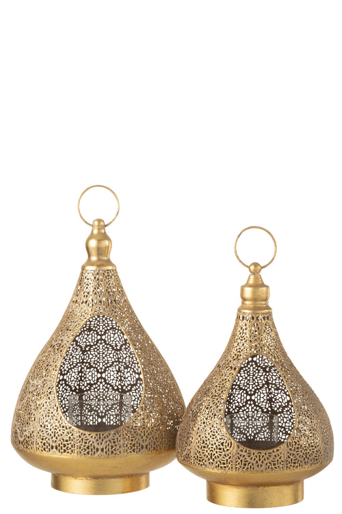 J-Line theelichthouder Oosters - metaal/glas - goud -  large