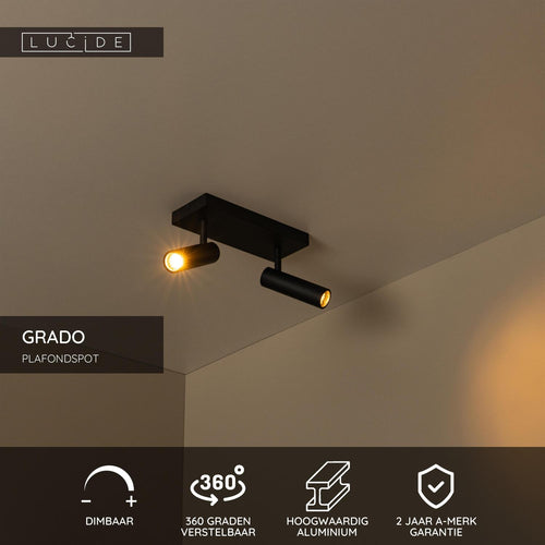 Lucide plafondspot GRADO - 2xGU10 (MR11) - Zwart