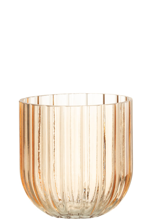 J-Line vaas Yari Strepen - glas - transparant/perzik - small - Ø 15 cm - vtwonen shop