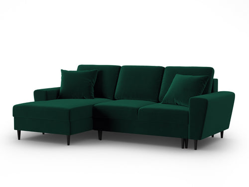 Cosmopolitan Design Uitklapbare hoekbank links met opbergdoos Kyoto 4-zits, flueel flessengroen - 145x241x88cm