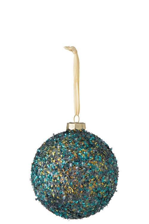 J-Line Kerstbal met glitters - glas - blauw/goud - set van 18