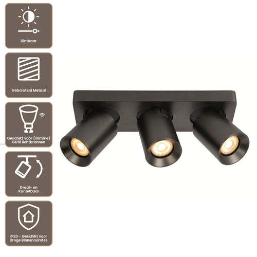 Artdelight Plafondlamp Megano 3L - Gun Metal