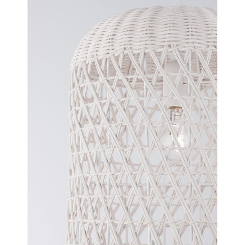 Merano Allentown Koepel Hanglamp Plafondlamp Wit Rotan Wit Stof Draad, Voet LED E27
