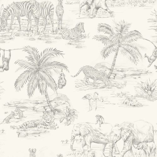 ESTAhome behang jungle dieren grijs en wit - 50 x 900 cm - 132117