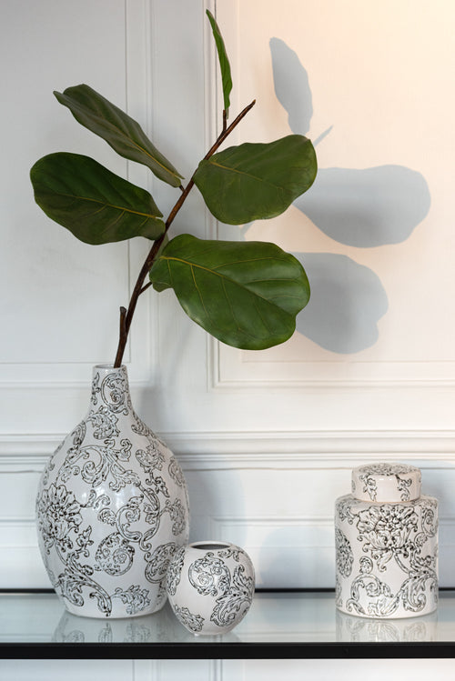 J-Line vaas Zen Rond - porselein - wit/zwart - 30 cm hoog - vtwonen shop