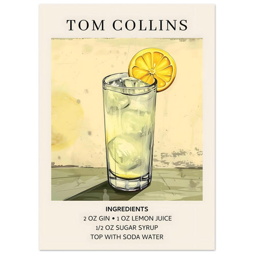 Artfulprints  Tom Collins cocktail - Ingrediënten   poster 50x70 cm - vtwonen shop