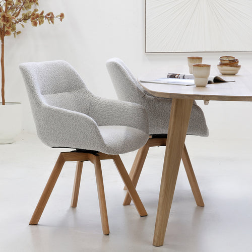 Giga Meubel Eetkamerstoel Loïs - Draaibaar - Stof/Eikenhout - Beige - Set van 2 - vtwonen shop