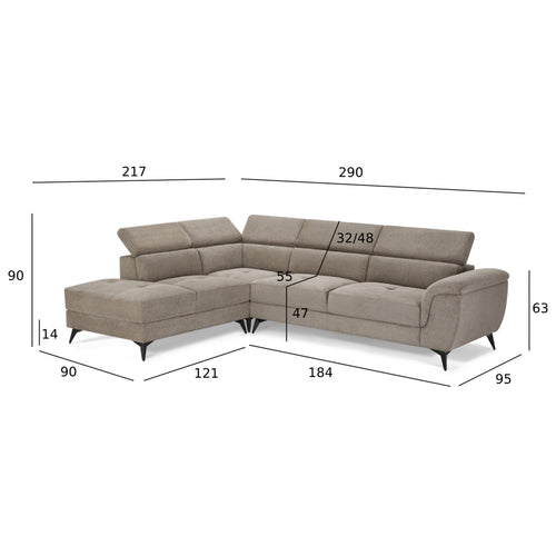 Furnhouse chaise longue bank links Betis - Taupe - Stof - 95x290x90