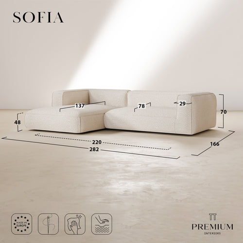 Premium Interiors - Linkerhoekbank SOFIA - kruispatroonweefsel beige 282cm