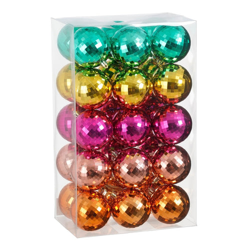 Mica Decorations Bal onbreekbaar goud groen roze oranje fuchsia 30 stuks - d8cm