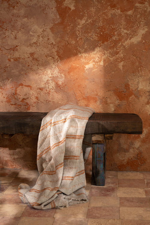 J-Line plaid Strepen - linnen/katoen - beige/roest