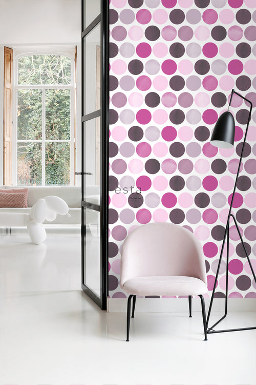ESTAhome behang grote stippen lila paars - 53 cm x 10.05 m - 138860