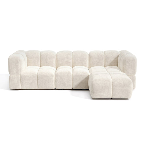 Sia Home - Modulaire hoekbank NUBI - Fluweel met structuur - Crème - 570cm