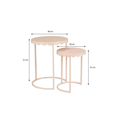 Mica Decorations Lara Bijzettafel - Set van 2 - H51 x Ø40 cm - Metaal - Lichtroze