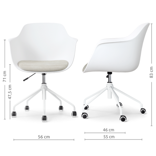 Nolon Nout-Liz eetkamerstoel wit met naturelbeige zitkussen - wit onderstel