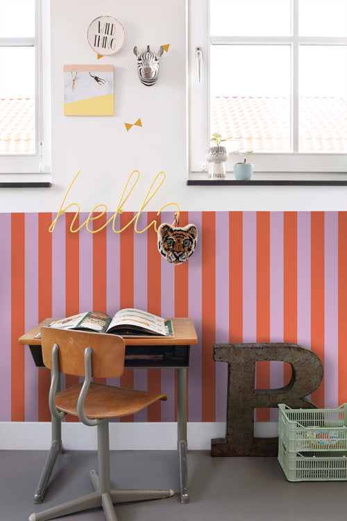 ESTAhome behang strepen oranje en lila paars - 53 cm x 10.05 m - 139904 - vtwonen shop