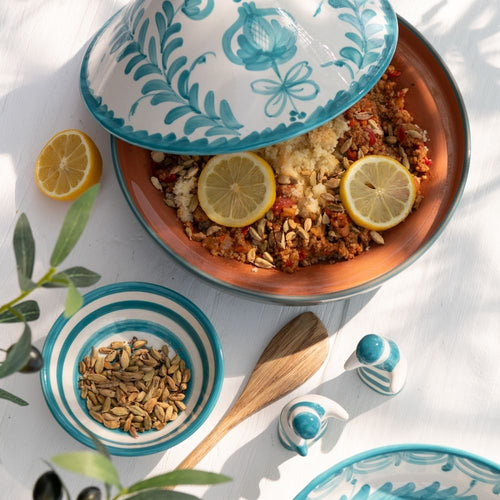 J-Line tajine Granada Stripes - keramiek - wit/aqua - vtwonen shop