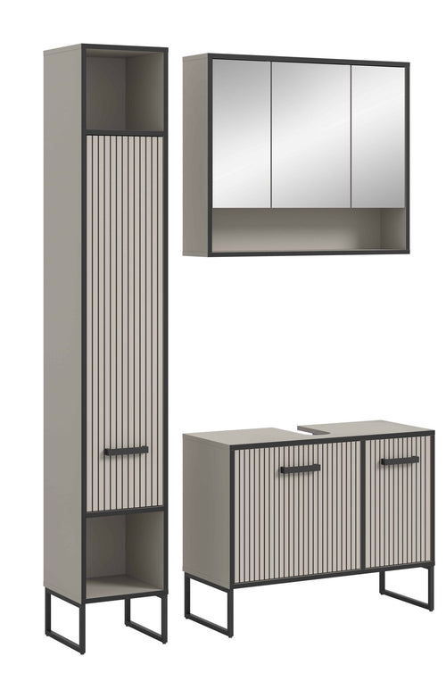 Furnilux Badkamer 3-delige Set Lichtgrijs/Crèmekleurig - 125cm x 36cm x 192cm