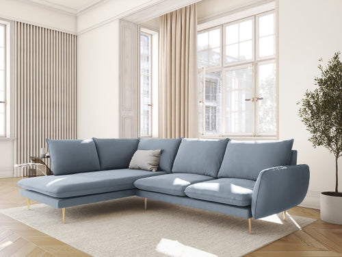 Cosmopolitan Design linker hoekbank Vienna 6-zits, flueel, lichtblauw - 185x275x95cm