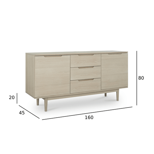 Furnhouse 3-deurs dressoir Kerteminde - Witte olie - MDF, eikenfineer - 45x160x80