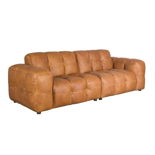 Dutchbone Hackman 3-zitsbank Leer Cognac Bruin - vtwonen shop