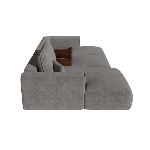 Premium Interiors - Linkshoekbank met slaapfunctie en opbergruimte COMO - bouclé-stof grafietgrijs 297cm