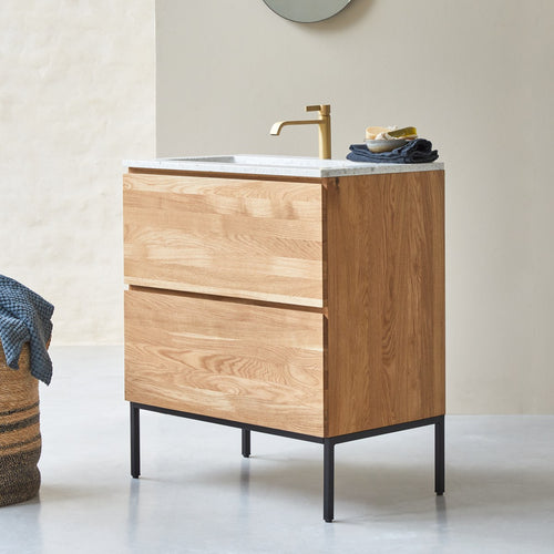 Tikamoon Badkamermeubel van massief eiken en moon premium terrazzo 80 cm - Beige - vtwonen shop