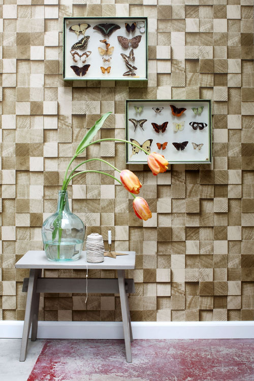 ESTAhome behang 3D-houtmotief donker beige - 53 cm x 10.05 m - 138529