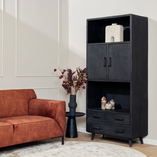 StarFurn Boekenkast Omaha - Zwart Mangohout - 90x45x200cm
