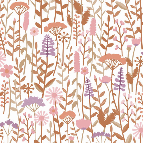 ESTAhome behang veldbloemen terracotta, paars en roze - 50 x 900 cm - 131553 - vtwonen shop