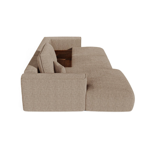 Premium Interiors - Linkshoekbank met slaapfunctie en opbergruimte COMO - zacht aanvoelende geweven stof bruin 297cm