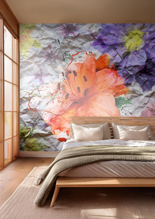 Sanders & Sanders fotobehang bloemen oranje, paars en geel - 375 x 270 cm - 600505