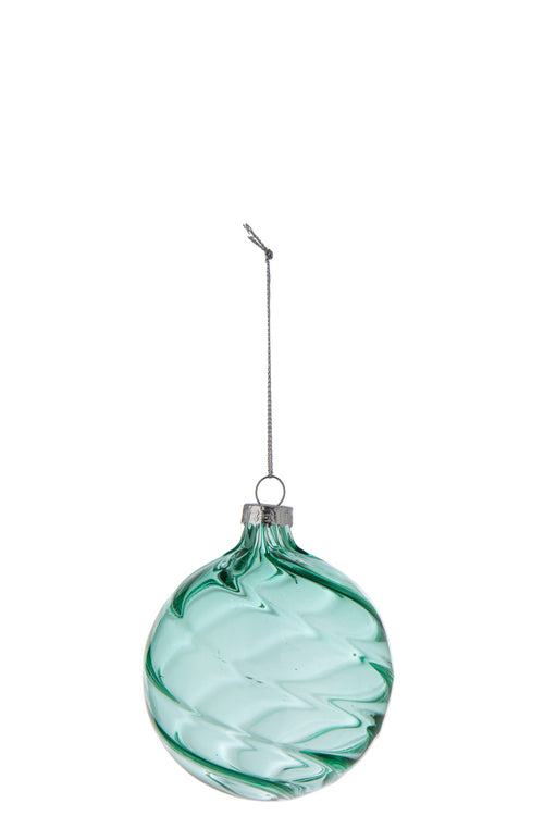 J-Line Geribbelde kerstbal - glas - turquoise - small - set van 16