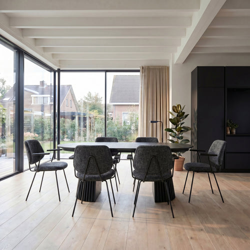 Furnhouse eetkamerstoelen armleuning Sofia - Zwart - Stof (Bouclé) - Set van 2