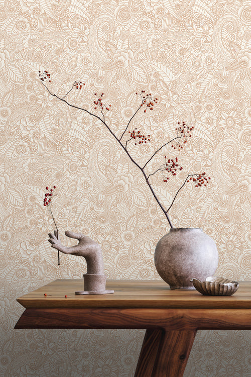 ESTAhome behang bloemtekeningen beige - 53 cm x 10.05 m - 139547