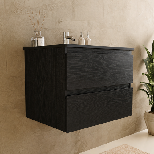 LOMAZOO badkamermeubel Marenza - zwevend met zwarte wastafel - zwart eiken - 60 cm