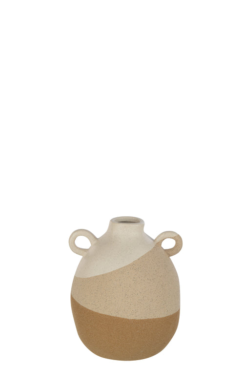 J-Line vaas Oor - keramiek- beige/lichtbruin - small -  Ø 16 cm