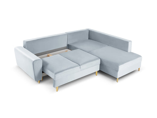 Cosmopolitan Design Converteerbare hoekbank rechts met opbergdoos Kyoto 5-zits, flueel, lichtblauw - 194x243x88cm