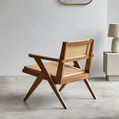 Tikamoon Fauteuil van massief teakhout met vlechtwerk - Naturel