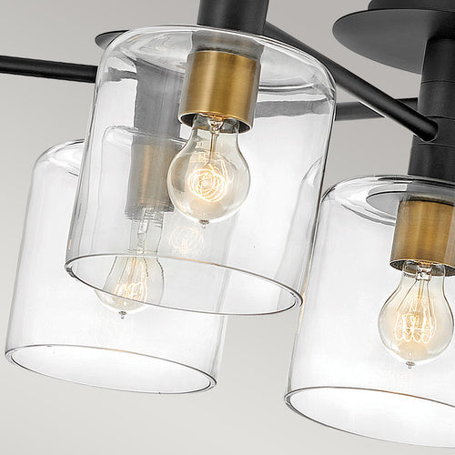 Elstead Hinkley Axel Multi Arm Semi Flush Plafondlamp Zwart met Heritage Brass