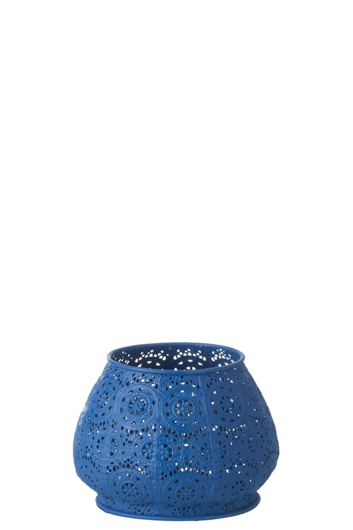 J-Line theelichthouder cylinder - metaal/glas - blauw - large