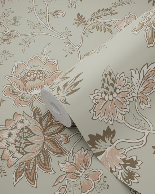 ESTAhome behang vintage bloemen vergrijsd mintgroen en zacht roze - 53 cm x 10.05 m - 139297