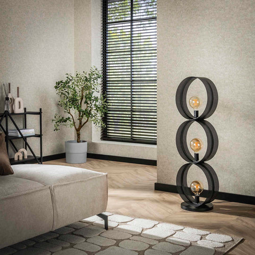 Giga Meubel Vloerlamp Ring - Zwart Metaal - 3-Lichts - 40x30x122cm - vtwonen shop