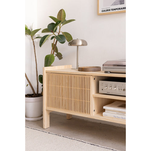 Naan Furniture TV-meubel Tarida vinyl - Massief natuurlijk hout - ongelakt - 151.2 cm - vtwonen shop